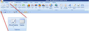 screenshot insert ribbon pivot table